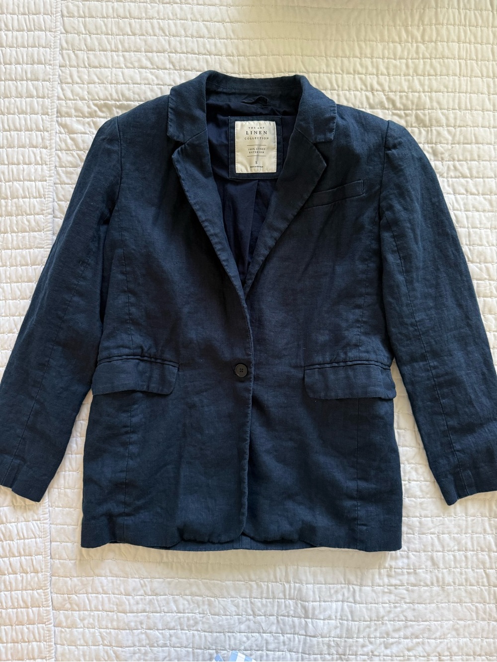Abercrombie & Fitch navy blue linen blazer size S - Picture 2 of 8